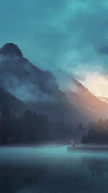 蓝色山峰景色手机端H5背景
