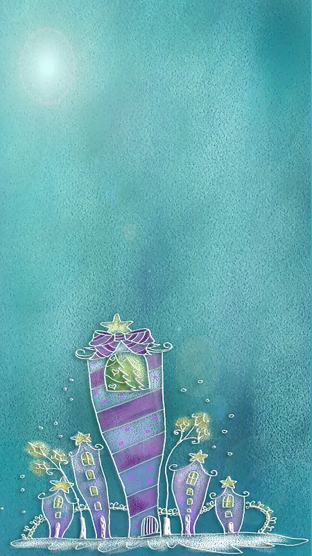 手绘彩绘童话城堡背景素材