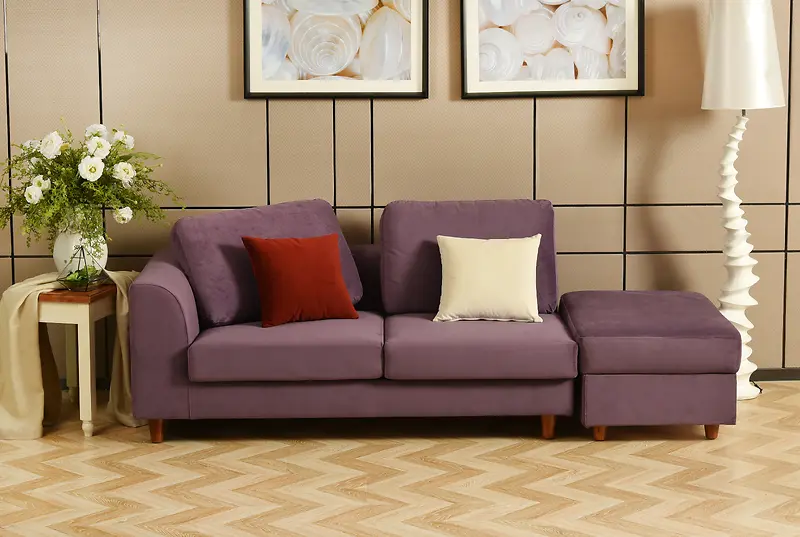 简约紫色布艺沙发背景素材