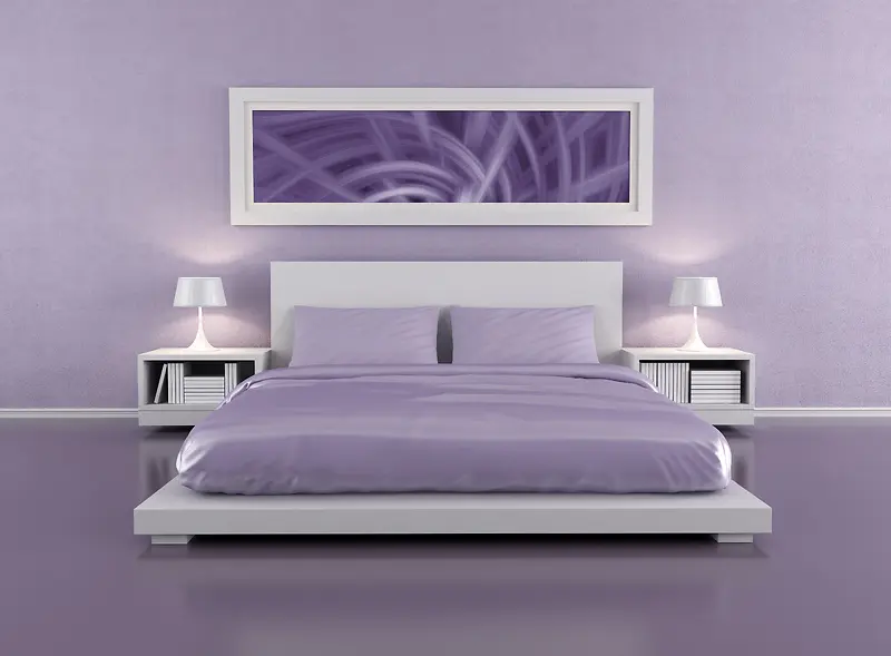 紫色清新简约卧室场景海报背景素材