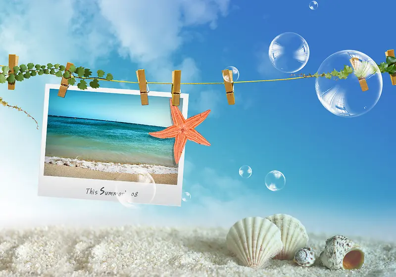 蓝天白云海滩风景摄影平面广告