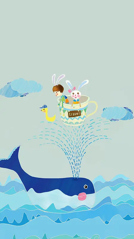 海上鲸鱼插画H5背景