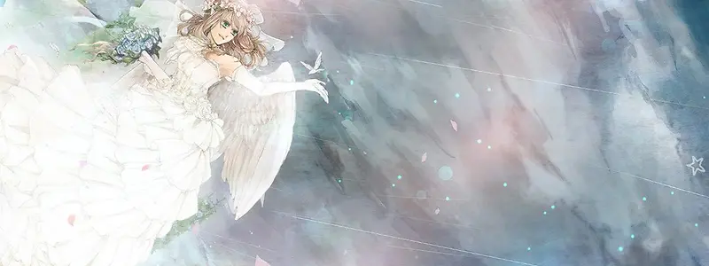 手绘水彩美少女背景海报