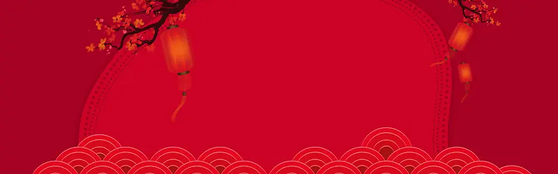 新年中国风扁平红色电商海报背景
