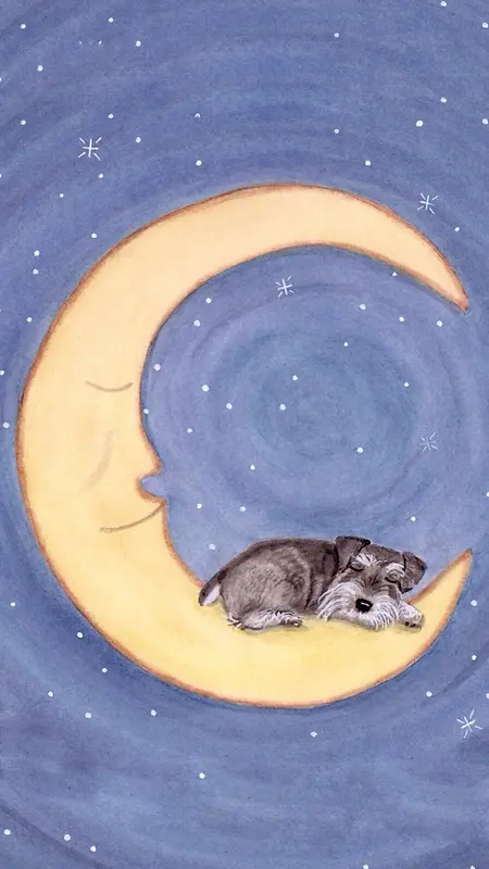 卡通手绘月亮上的狗H5背景