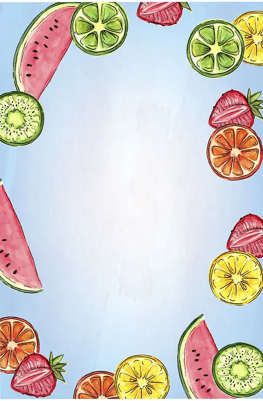 卡通手绘水彩夏季清凉水果甜品海报背景素材