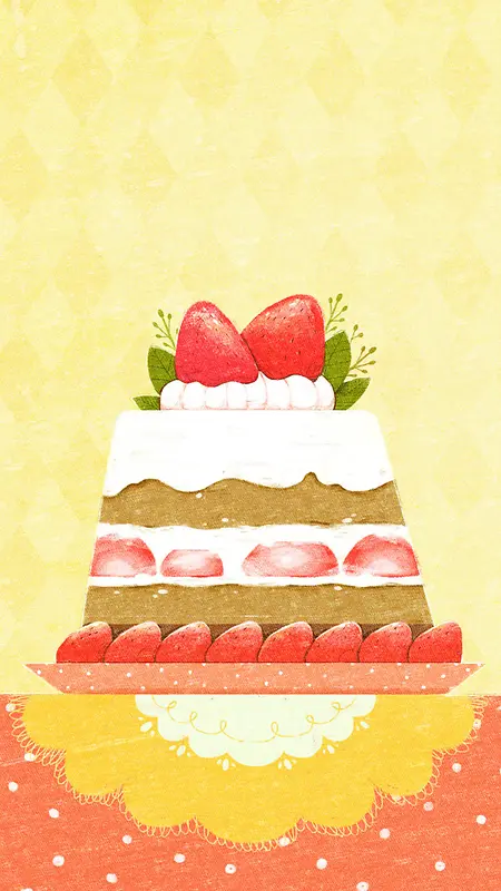 草莓蛋糕插画H5背景