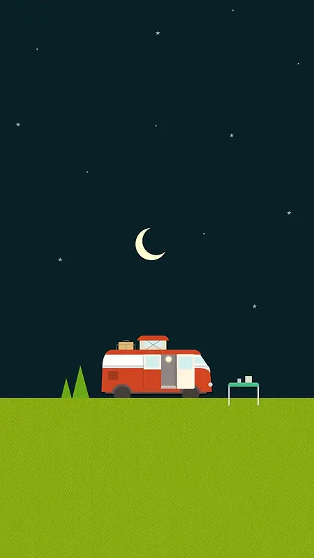 夜色下的房车插画H5背景