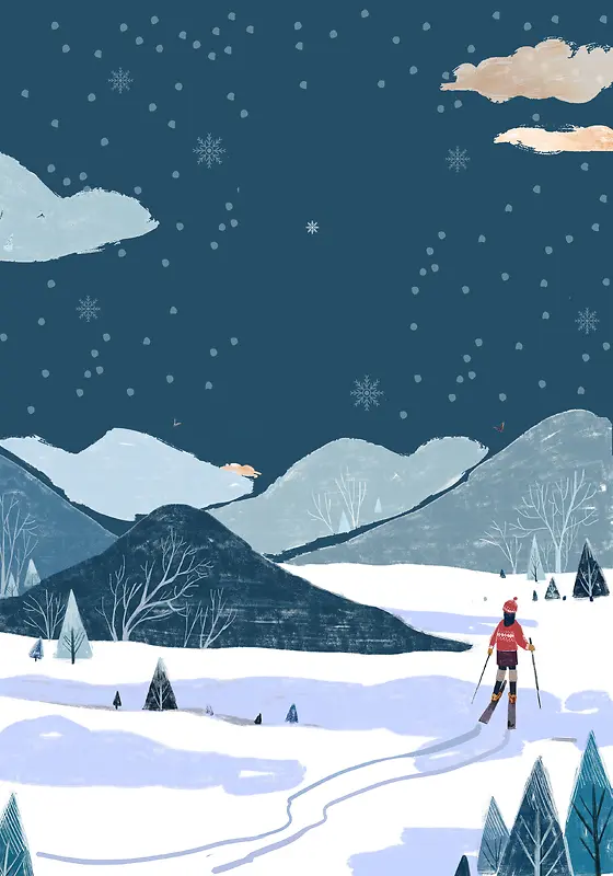 卡通手绘文艺秋冬旅游滑雪运动海报