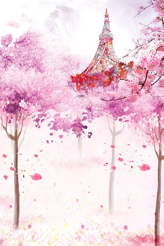 淡粉色手绘樱花节花卉背景