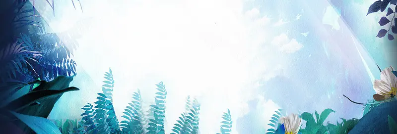 蓝色 热带植物 淘宝banner