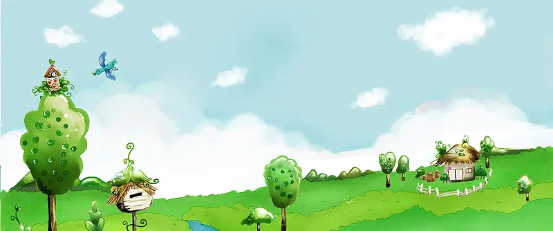 卡通绿色环保儿童节背景广告