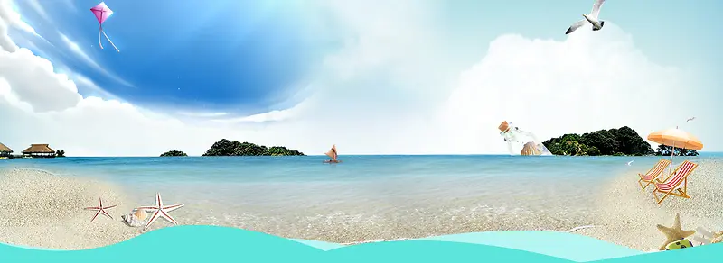 夏日大海沙滩banner海报背景