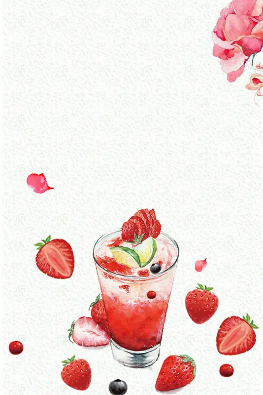 夏日特饮草莓汁饮品海报