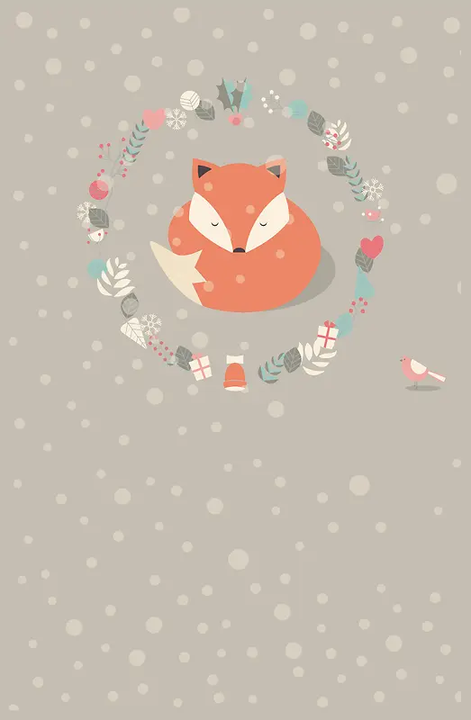 暖灰色狐狸花卉海报背景素材