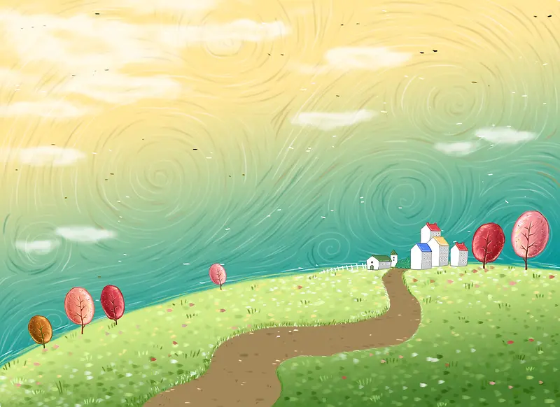 小清新手绘插画田野背景