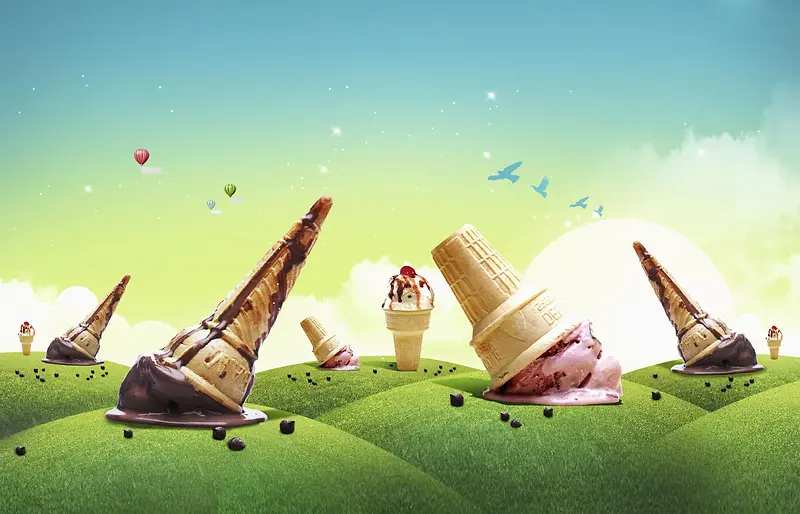 卡通夏日冰淇淋宣传平面广告
