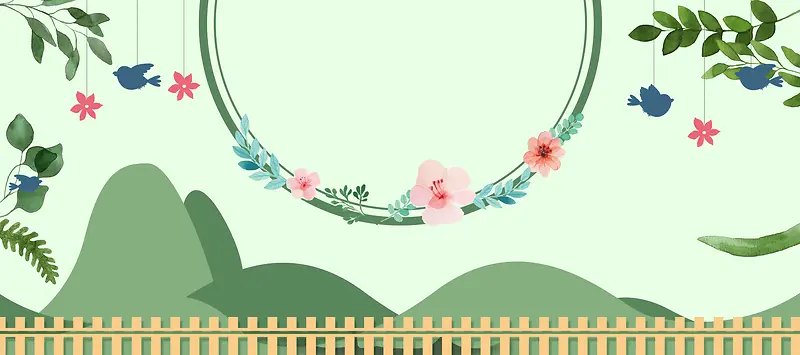 春季上新卡通绿色海报banner背景