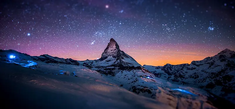 唯美高山星空海报背景