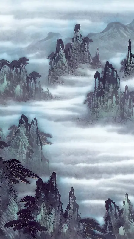 手绘山水风景中国风国画H5背景