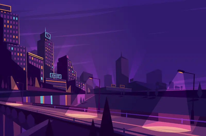 紫色城市高楼建筑背景素材