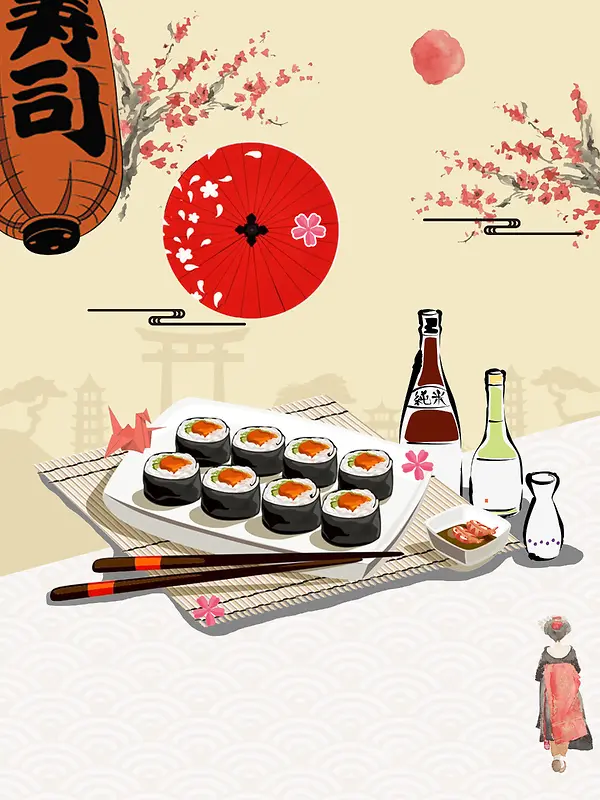 日本寿司料理美食海报背景