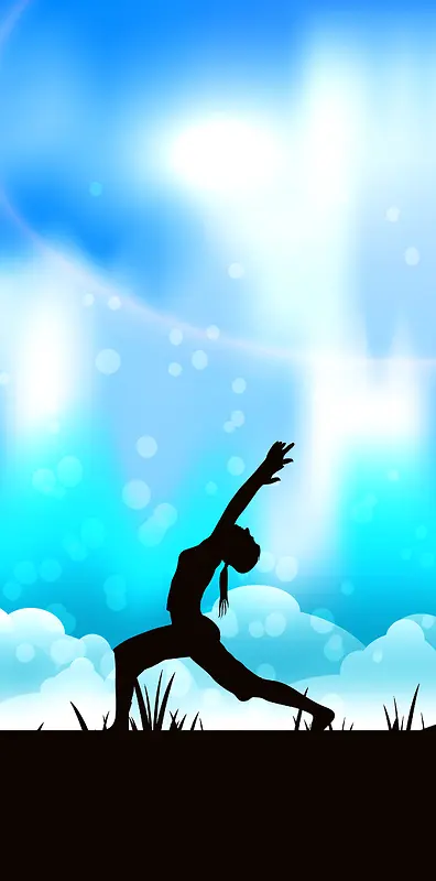 蓝色炫彩瑜伽运动海报背景