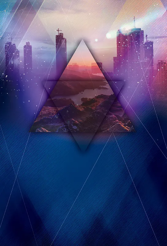 紫色梦幻现代都市几何星光迷幻广告背景
