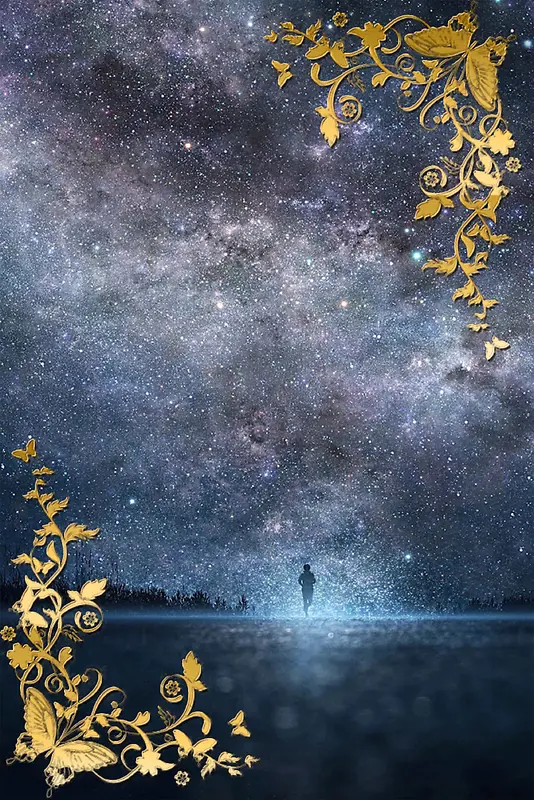 金色花边宇宙大气星空广告背景