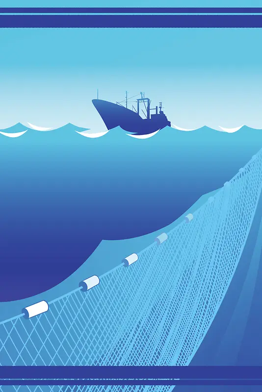 海洋渔业卡通简约蓝色海报