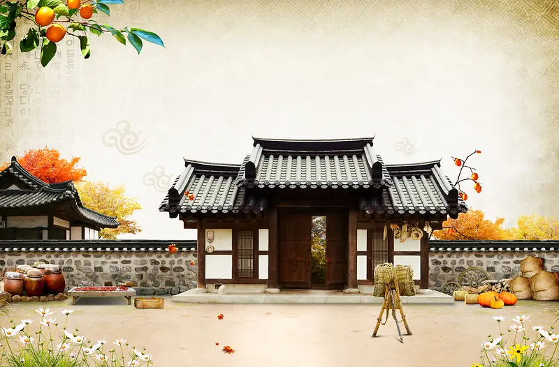 韩国建筑背景模板