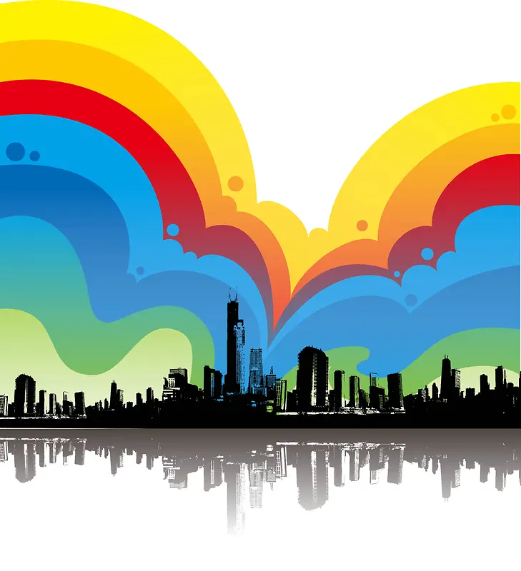 彩虹都市建筑轮廓背景素材