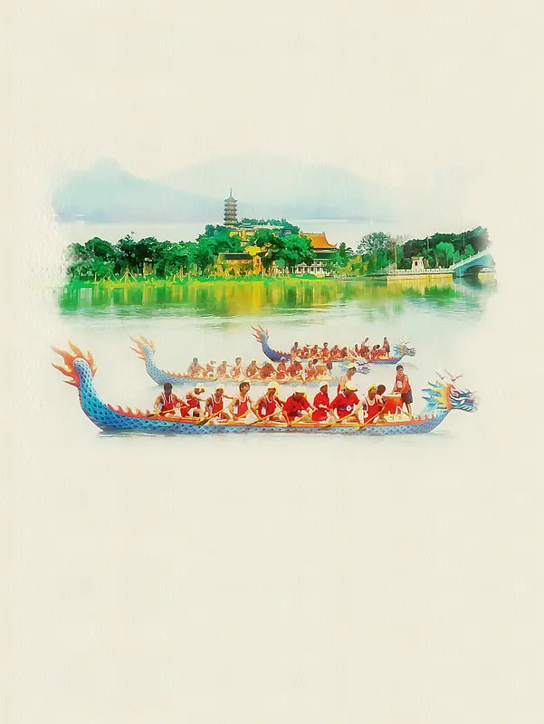 中国传统端午节划龙舟海报设计