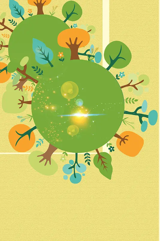 绿色卡通树木幼儿园招生海报背景素材