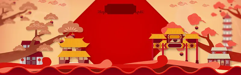 新年节日扁平中国风红色海报背景