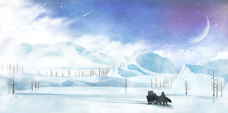 冬季白雪月亮高山梦幻海报背景