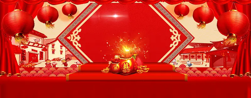 新春鸡年喜庆红色电商海报背景