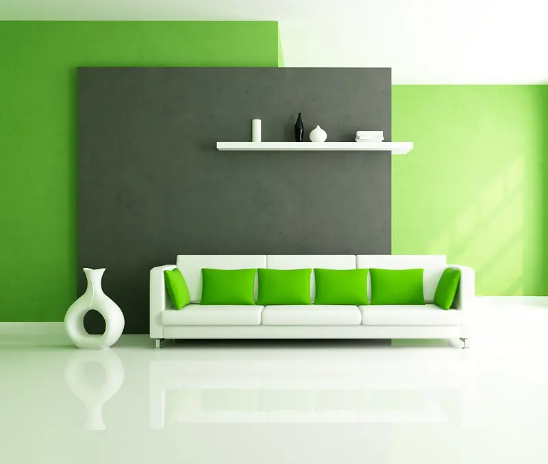 绿色时尚客厅沙发背景素材