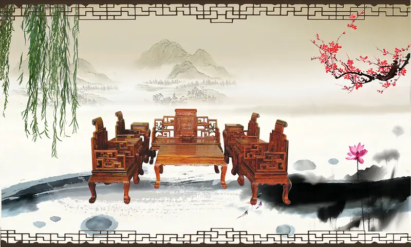 中国风红木家具椅子背景