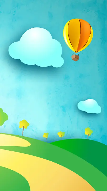 蓝色云朵热气球矢量图源文件H5背景