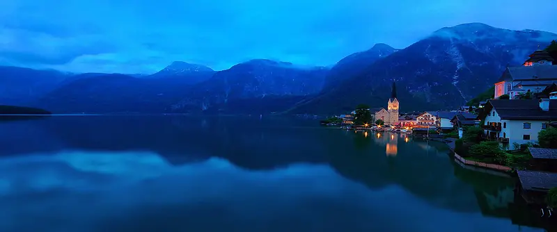 夜景海边房屋背景