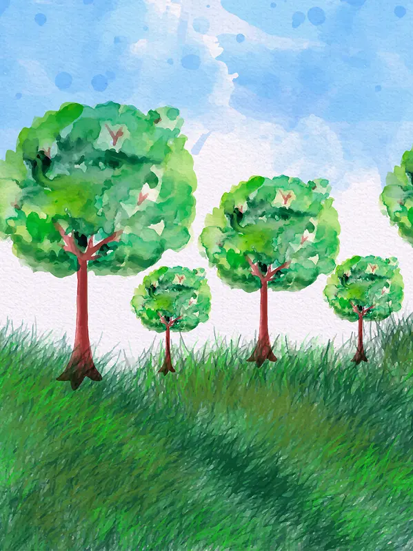 卡通世界环境日手绘树林小清新海报背景素材