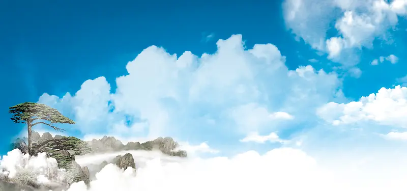 蓝天白云树木背景图