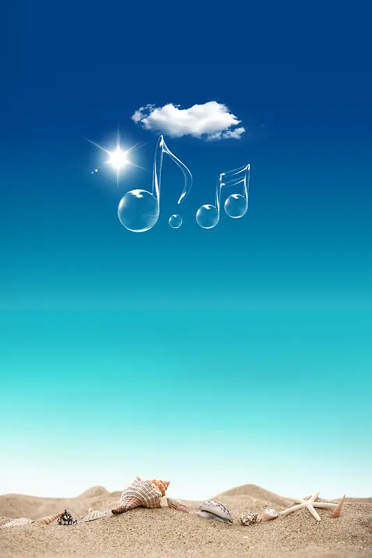 音乐海边蓝天白云海螺背景