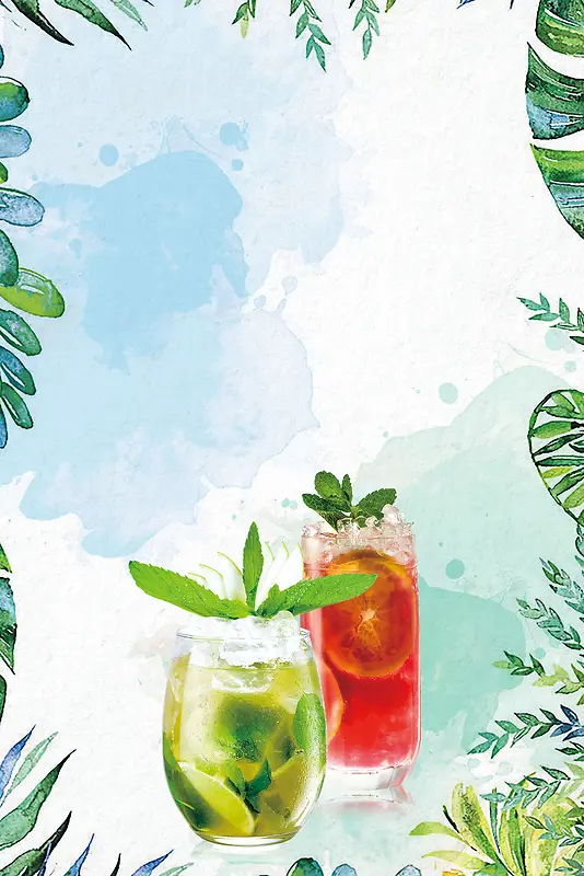 矢量小清新夏季果汁饮品海报背景