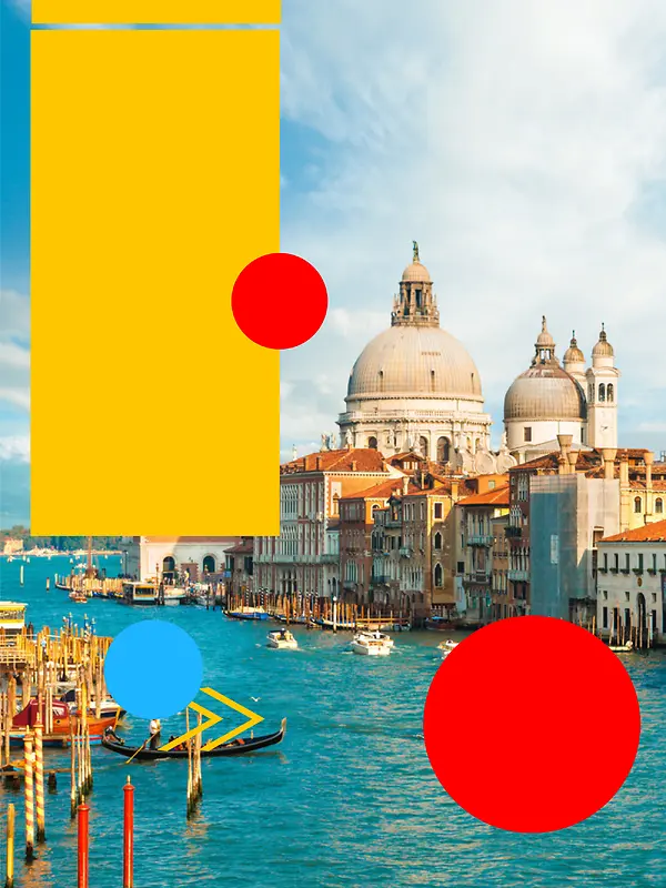 欧洲旅游简约黄蓝简约建筑商业海报设计