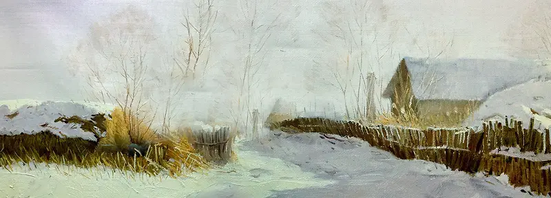 手绘油画冬季背景