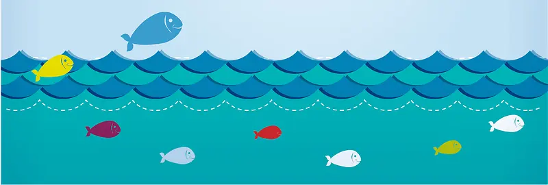 卡通海浪鱼群背景banner