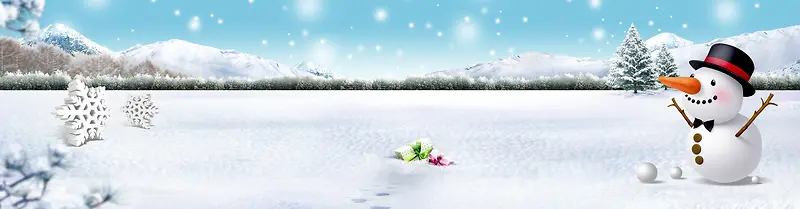 卡通冬季雪景雪人雪花背景banner