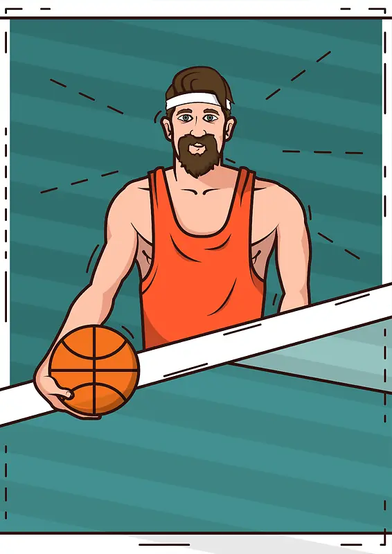卡通手绘篮球运动员球赛宣传海报背景素材
